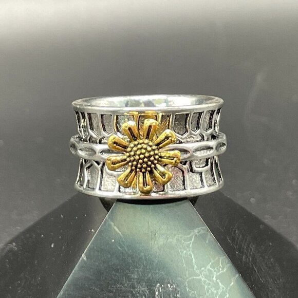 Sunflower / Daisy / Flower Boho Two Tone Ring #1355 - Picture 4 of 12